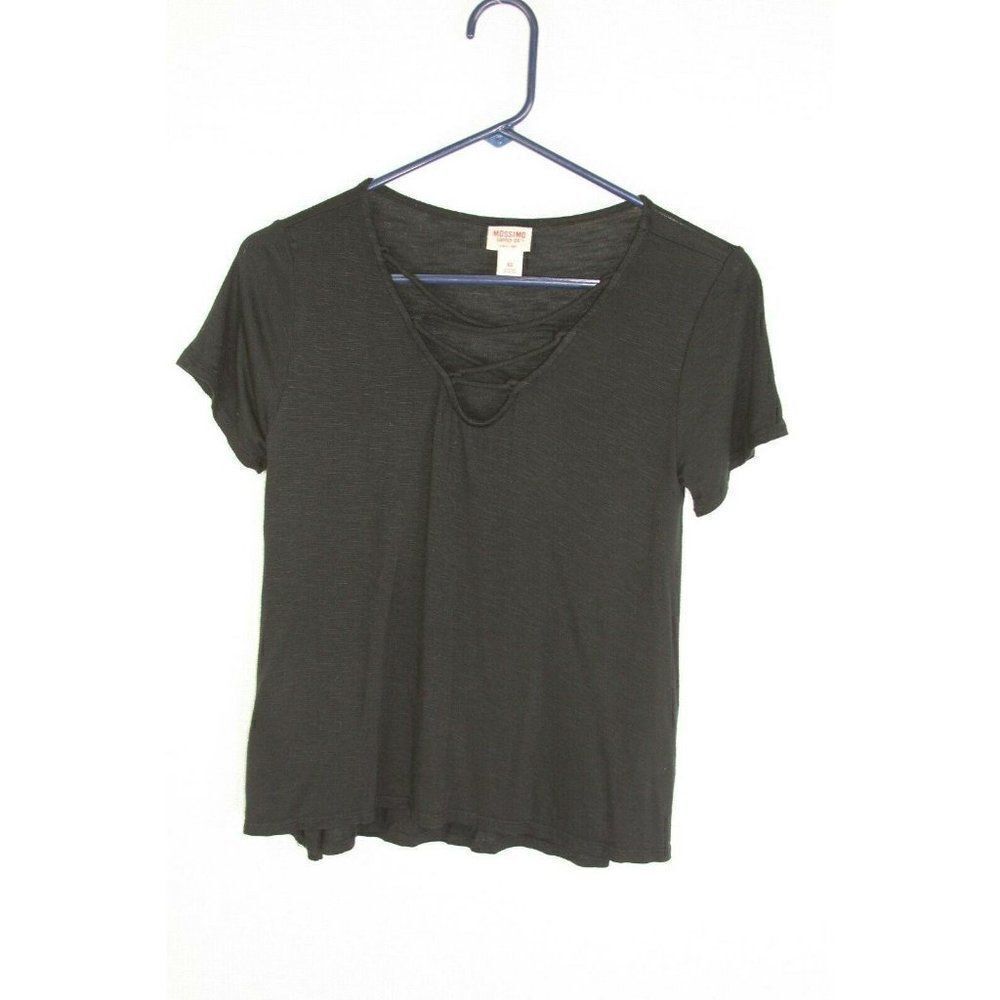 Mossimo Womens Top T-Shirt Lace-Up V-neck Short Sleeves Black XS
